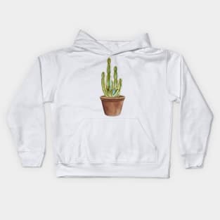 Hand painted Watercolor Cactus in Terracotta pot Kids Hoodie